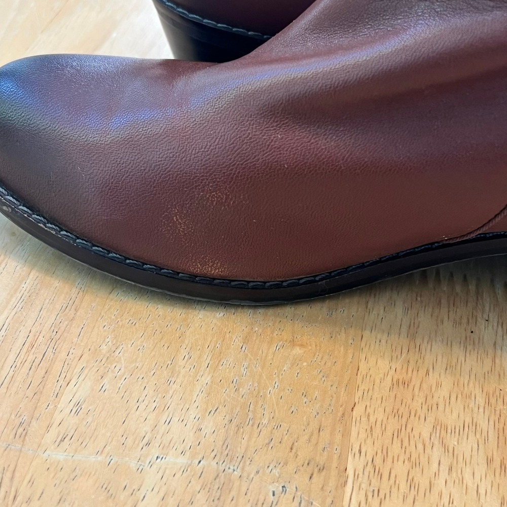 Vionic Jolene Mocha Burnished Leather Ankle Booties Side Zip Block Heel W6.5 - Picture 8 of 10